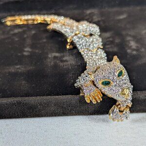 Vintage articulated cougar hanging panther, moveable tiger brooch, draping